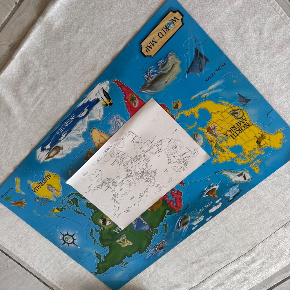 Melissa & Doug World Map Floor Puzzle 33 Pieces Jumbo 2x3Ft Complete Educational - Picture 15 of 16